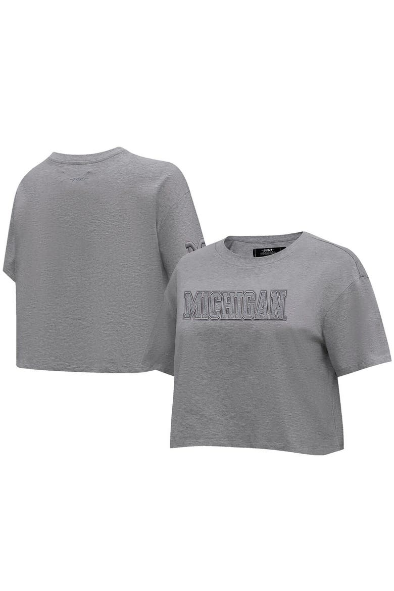 Women's Pro Standard Heather Charcoal Michigan Wolverines Tonal Neutral Boxy Cropped T-Shirt, Alternate, color, Heather Charcoal