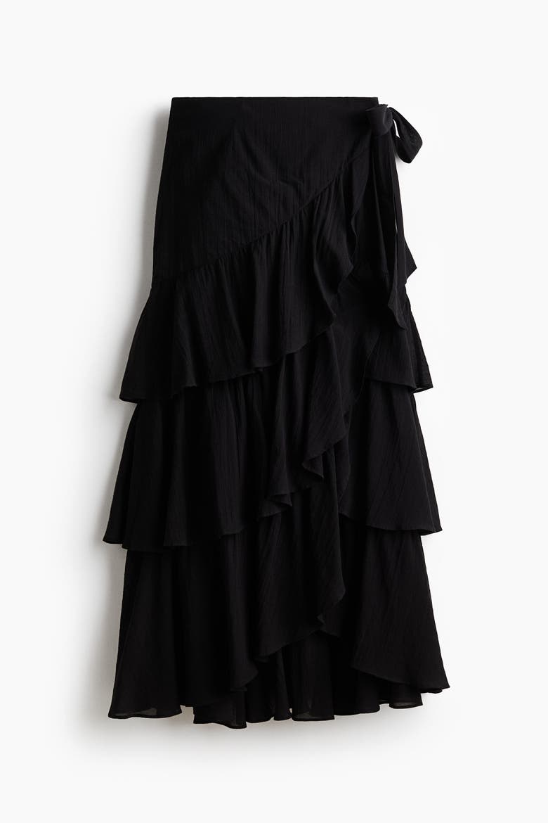 Tiered Wrap Skirt, Alternate, color, Black