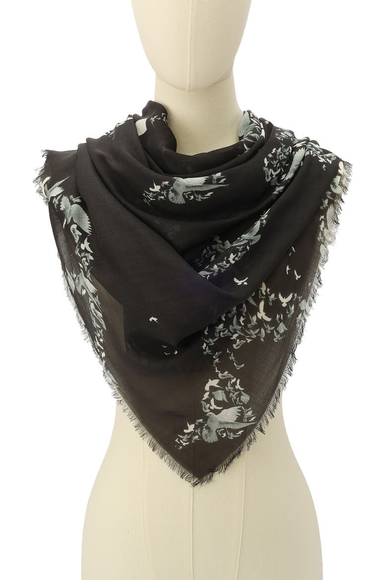 Flight Back Large Square Scarf, Alternate, color, BLACK