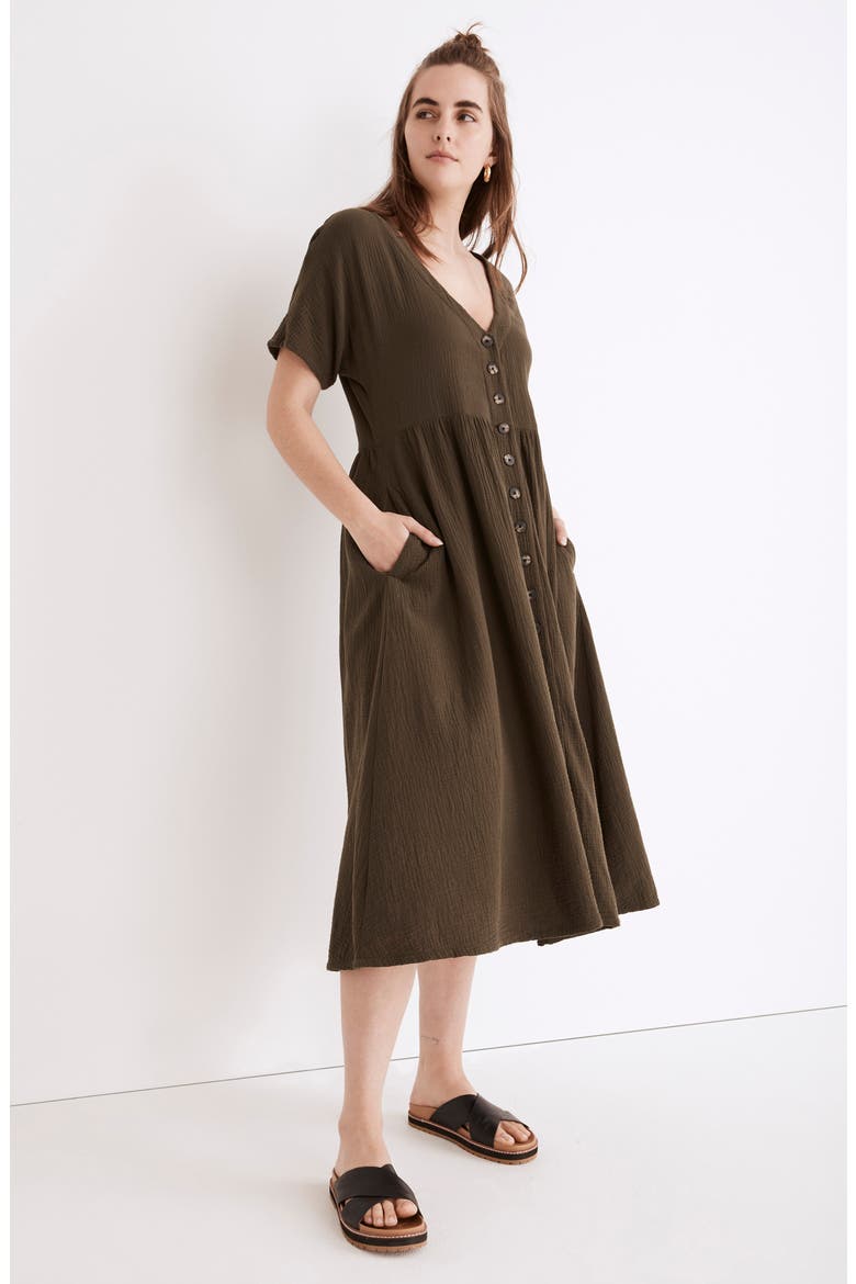 Nima Double Face Cotton Gauze Midi Dress, Alternate, color, DRIED OLIVE