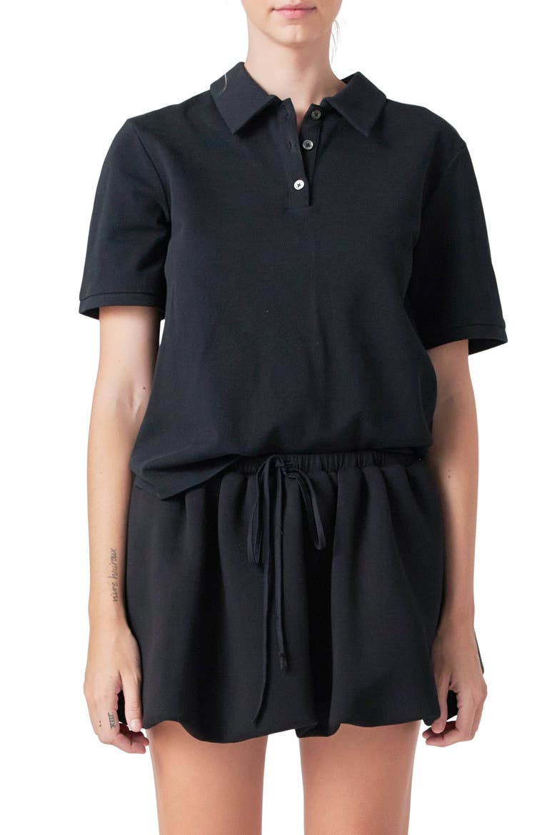 Cotton Piqué Polo, Main, color, BLACK