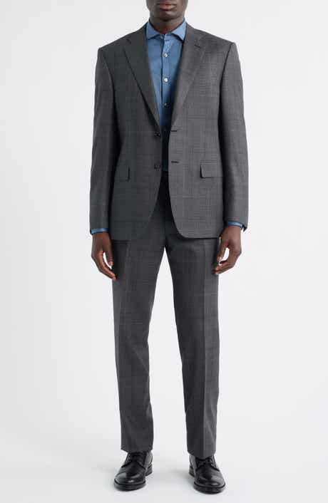 Canali Siena Regular Fit Charcoal Grey Glen Plaid Super 130s Wool Suit