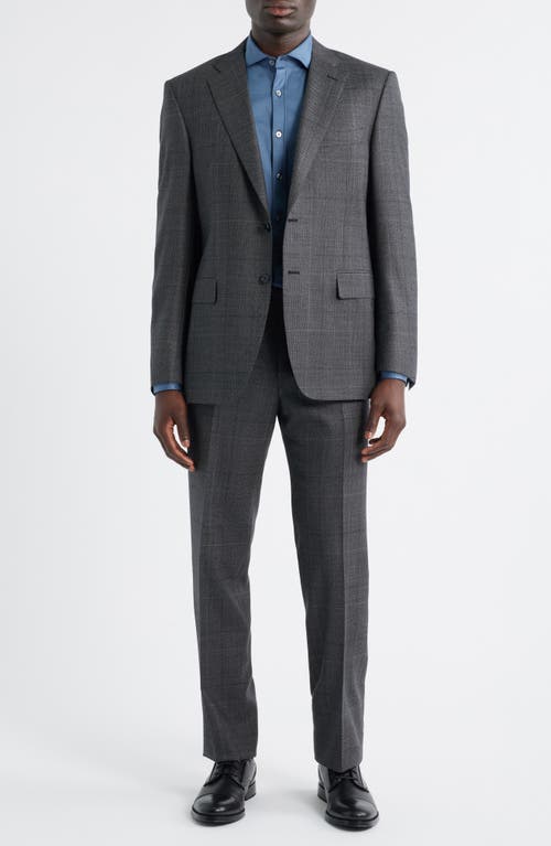 Canali Siena Regular Fit Charcoal Grey Glen Plaid Super 130s Wool Suit In Gray