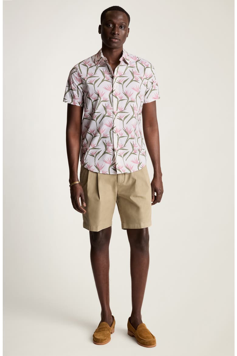 Riviera Slim Fit Point Collar Short Sleeve Stretch Cotton Button-Up Shirt, Alternate, color, BIRDS OF PARADISE