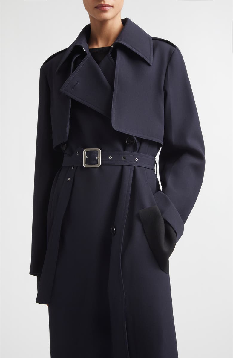 Jil Sander Belted Wool Trench Coat, Alternate, color, Navy