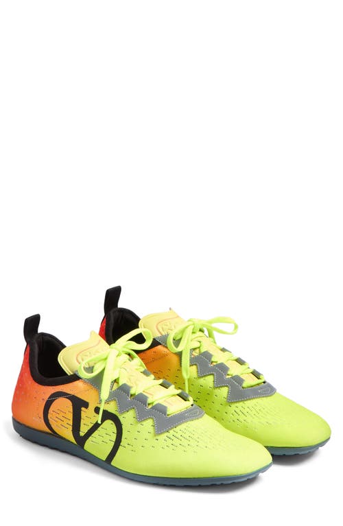 Valentino Lime Green And Fluorescent Orange Sporty Sneakers In Cotton And Pu Bold Design In Lime/orange Fluo