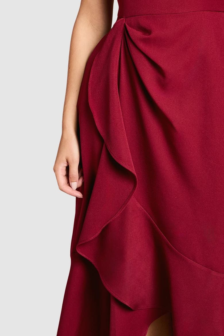 Waterfall Crepe Midi Dress, Alternate, color, Burgundy