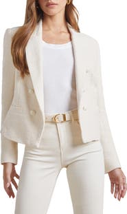 L'AGENCE Brooke Double Breasted Crop Cotton Blend Blazer