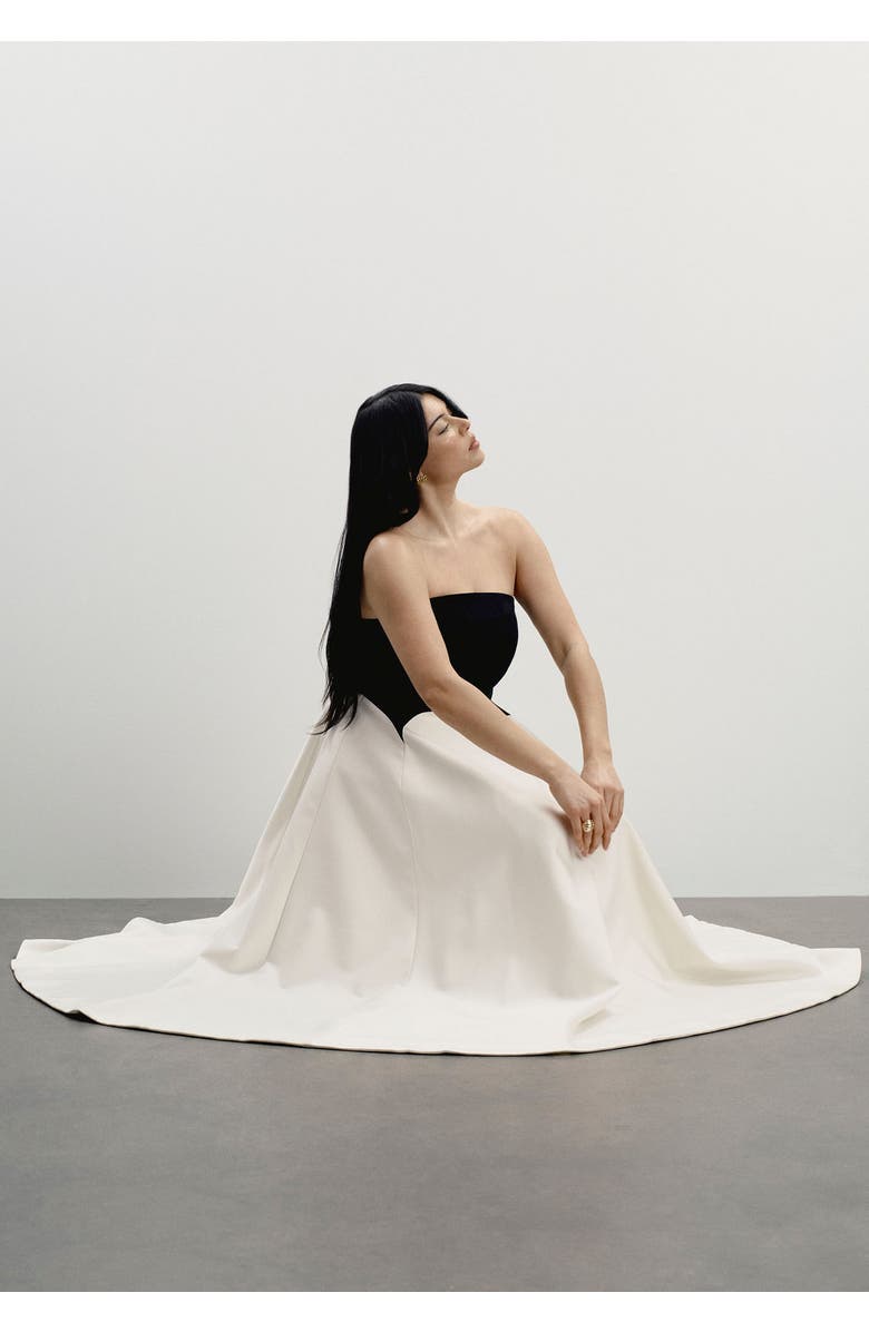 11 Honoré Strapless Color-Blocked Satin Gown, Alternate, color, Black Vanilla Ice