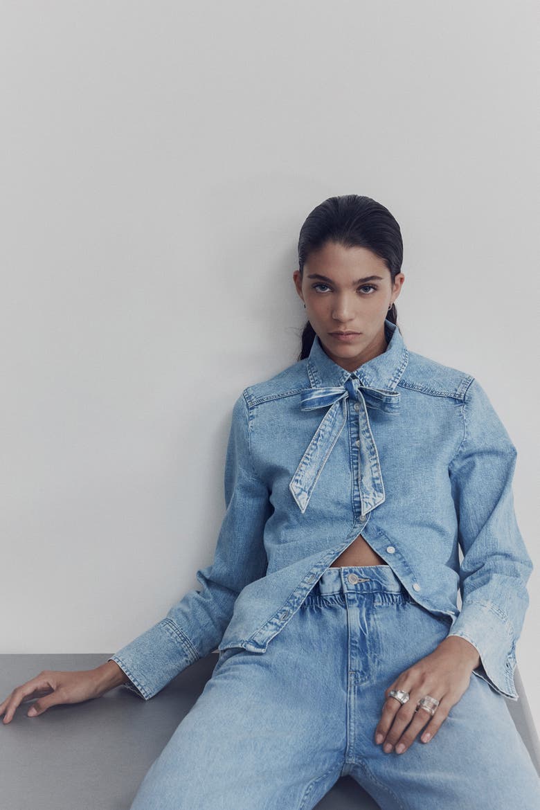 Belted Paper Bag Jeans, Alternate, color, Light denim blue