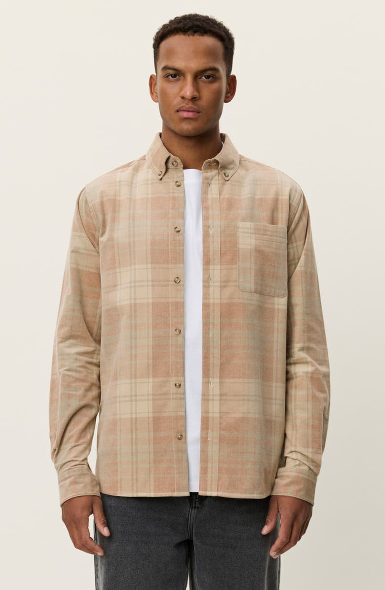 Les Deux Kash Check Corduroy Button-Down Shirt, Alternate, color, Dark Sand