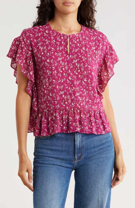 Melrose and Market Ruffle Cap Sleeve Chiffon Popover Top