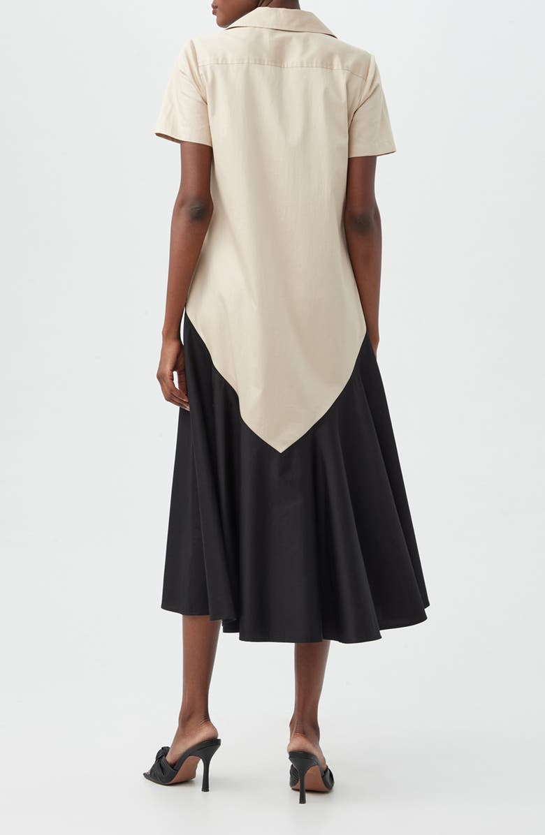 Trina Turk Neola 2 Colorblock Short Sleeve Organic Cotton Shirtdress, Alternate, color, Sahara Stone/ Black