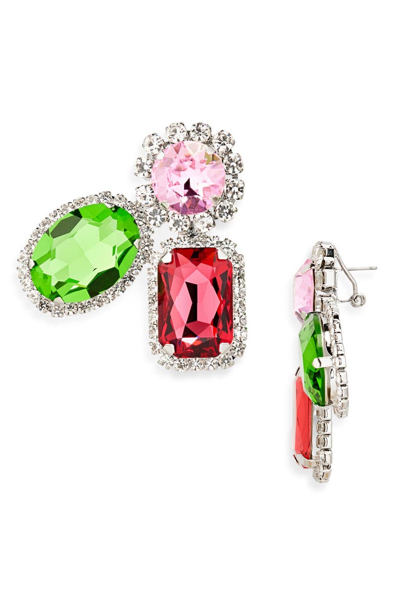 Area Triple Station Crystal Statement Earrings, Main, color, 