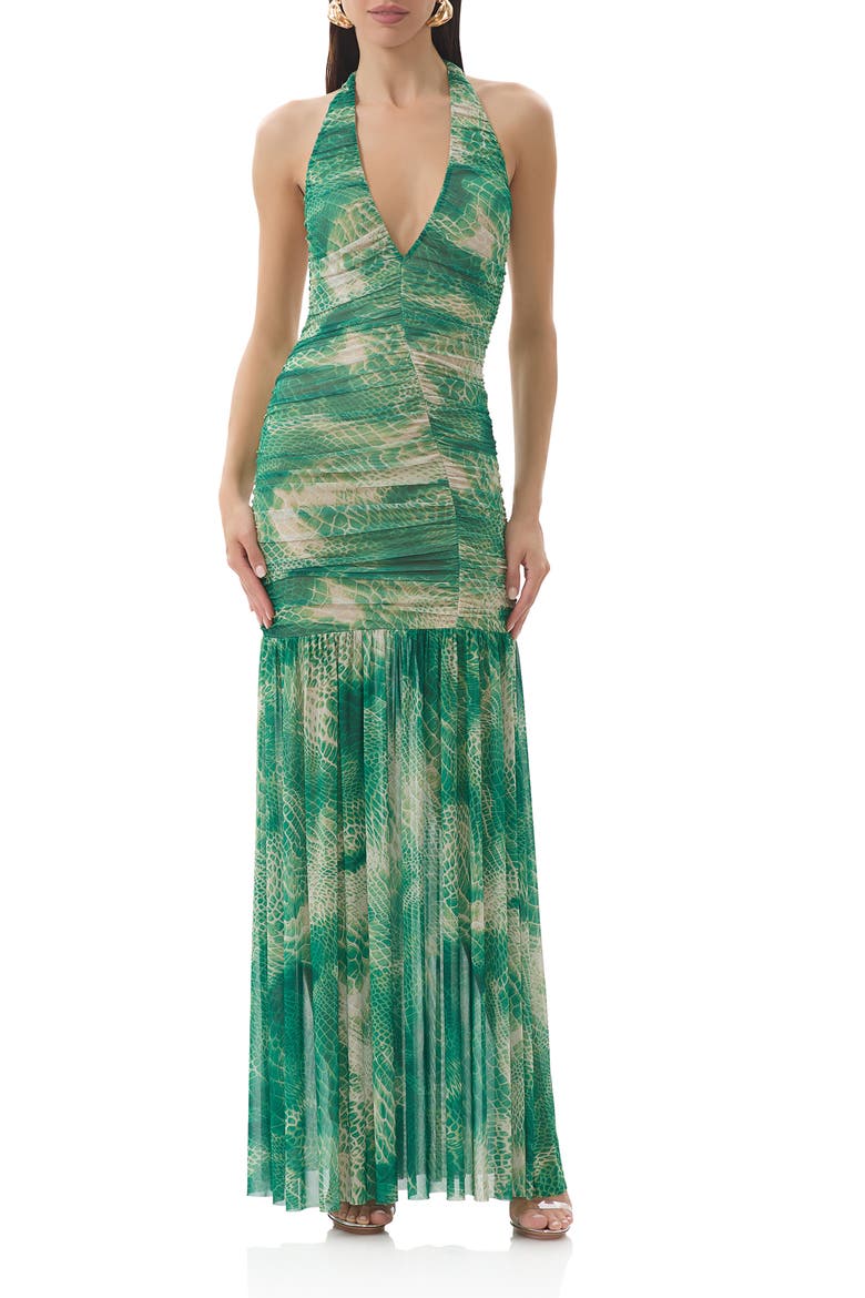 Lapointe Snakeskin Print Halter Dress, Main, color, GREEN SNAKE
