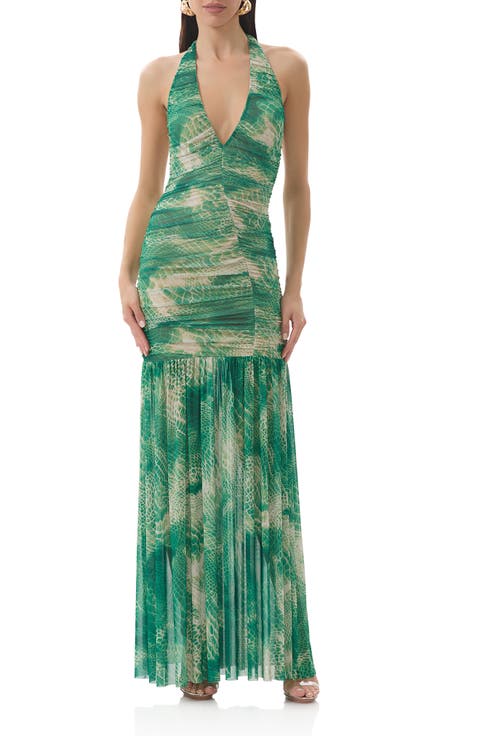 Lapointe Snakeskin Print Halter Dress