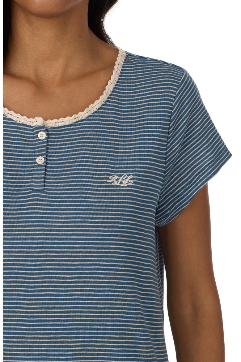 Striped Short Sleeve Nightgown, Alternate, color, DARK BLUE/ STRIPE
