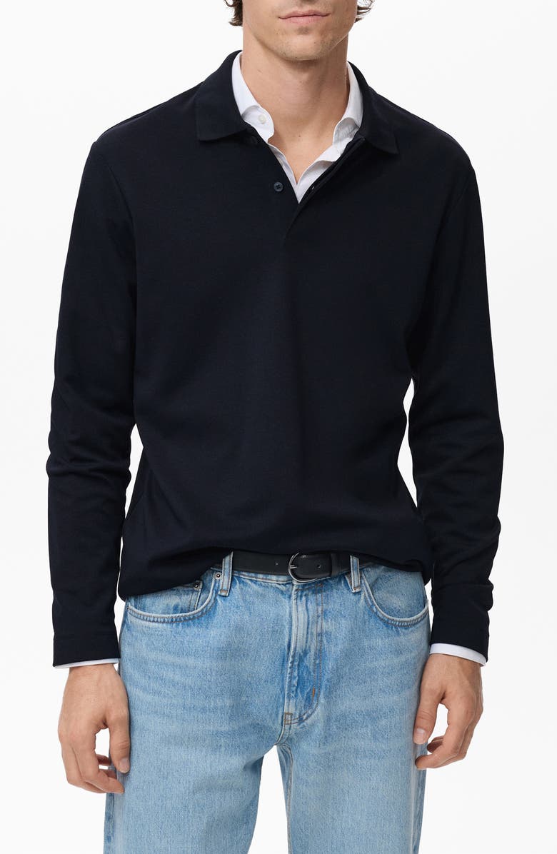 MANGO Regular Fit Polo Sweater, Main, color, Navy