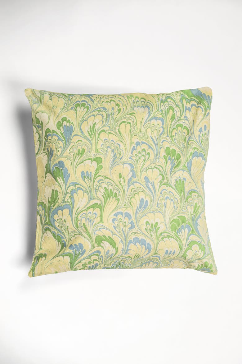 Seaglass Peacock Hand-Marbled Square Pillow - Cover Only, Main, color, Seaglass