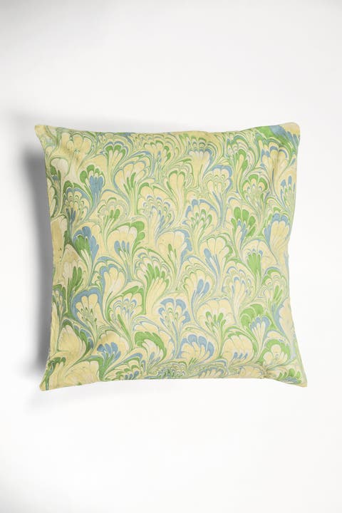 Seaglass Peacock Hand-Marbled Square Pillow - Cover Only