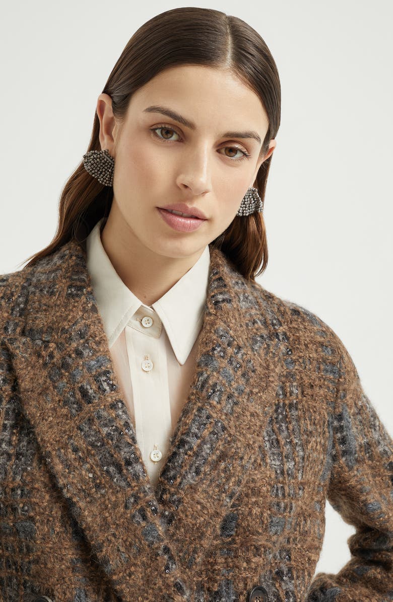 Brunello Cucinelli Blazer with Prince of Wales Embroidery, Alternate, color, Brown