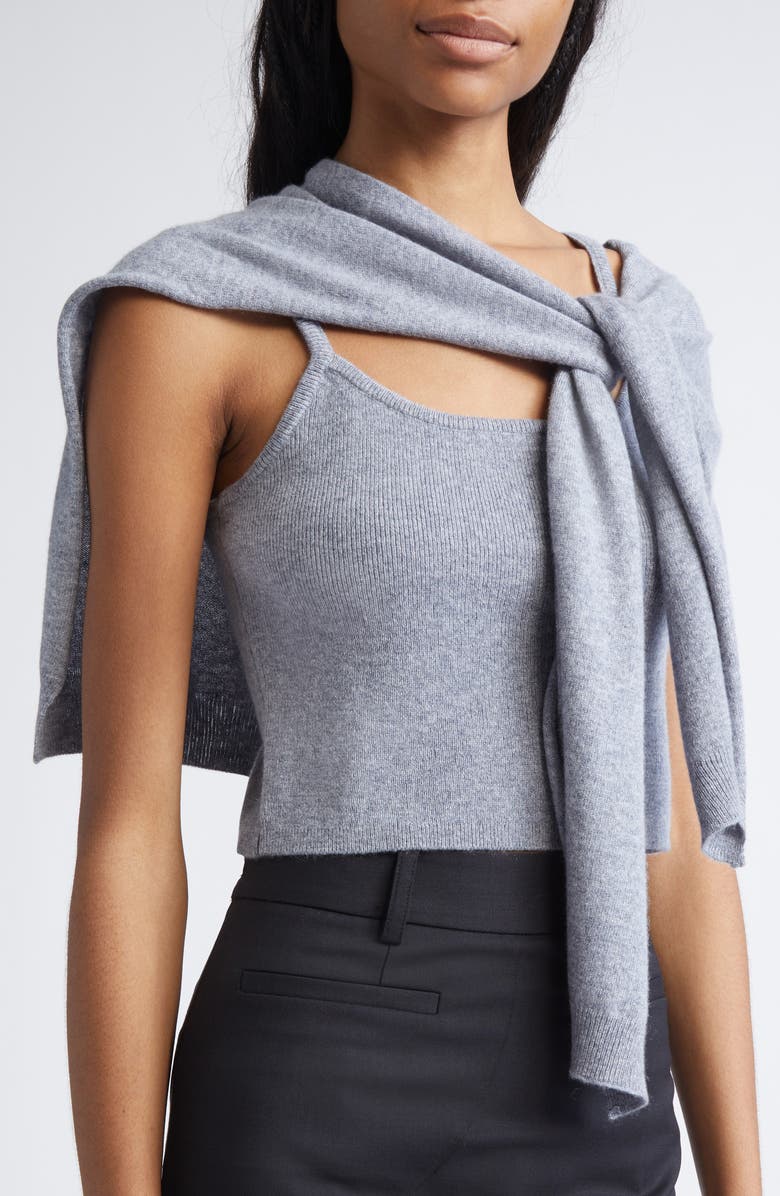 MONSE Tie Scarf Cashmere Camisole Sweater, Alternate, color, Grey