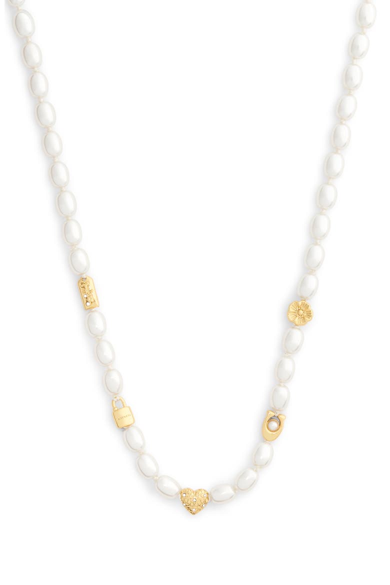 Iconic Faux Pearl Beaded Station Necklace, Alternate, color, PEARL/ GOLD