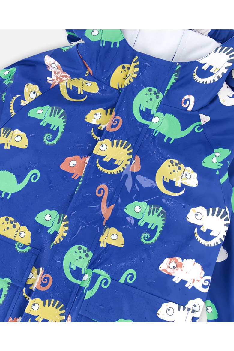 Boy Rain One-Piece Animal Print in Polyurethane, Alternate, color, Blue Chameleon Print