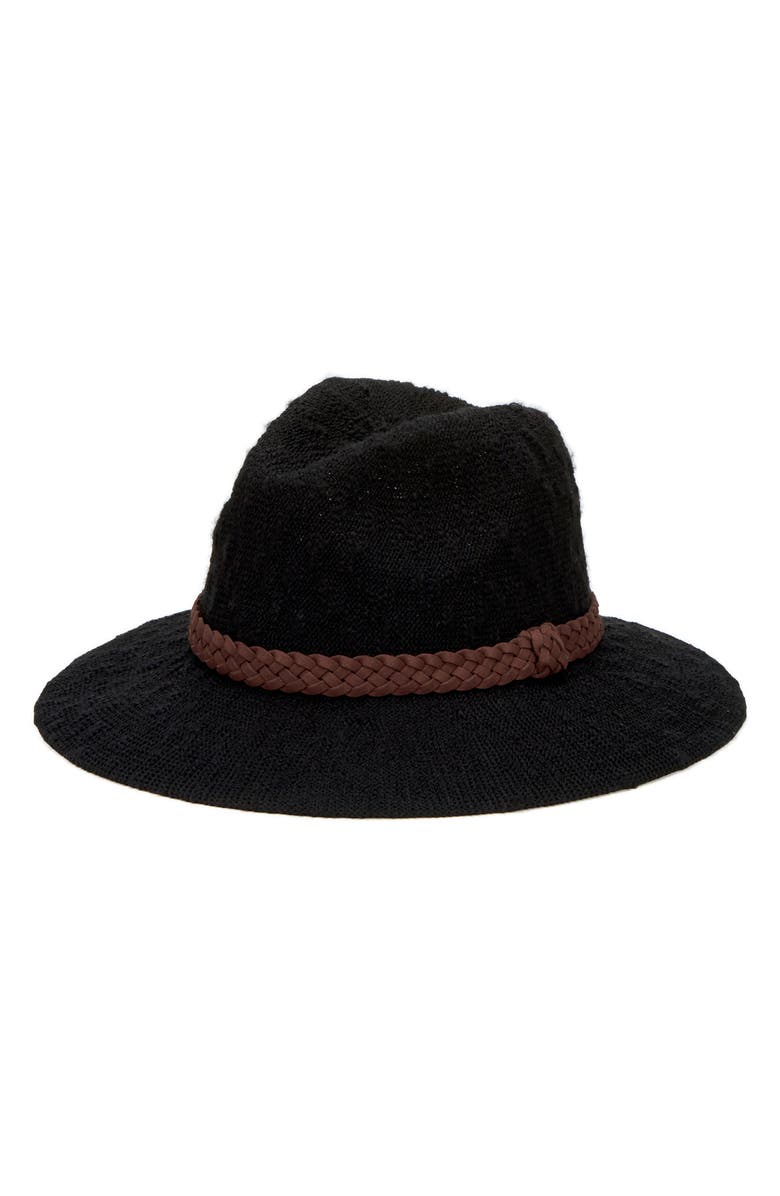 San Diego Hat Faux Suede Trim Knit Fedora, Main, color, Black