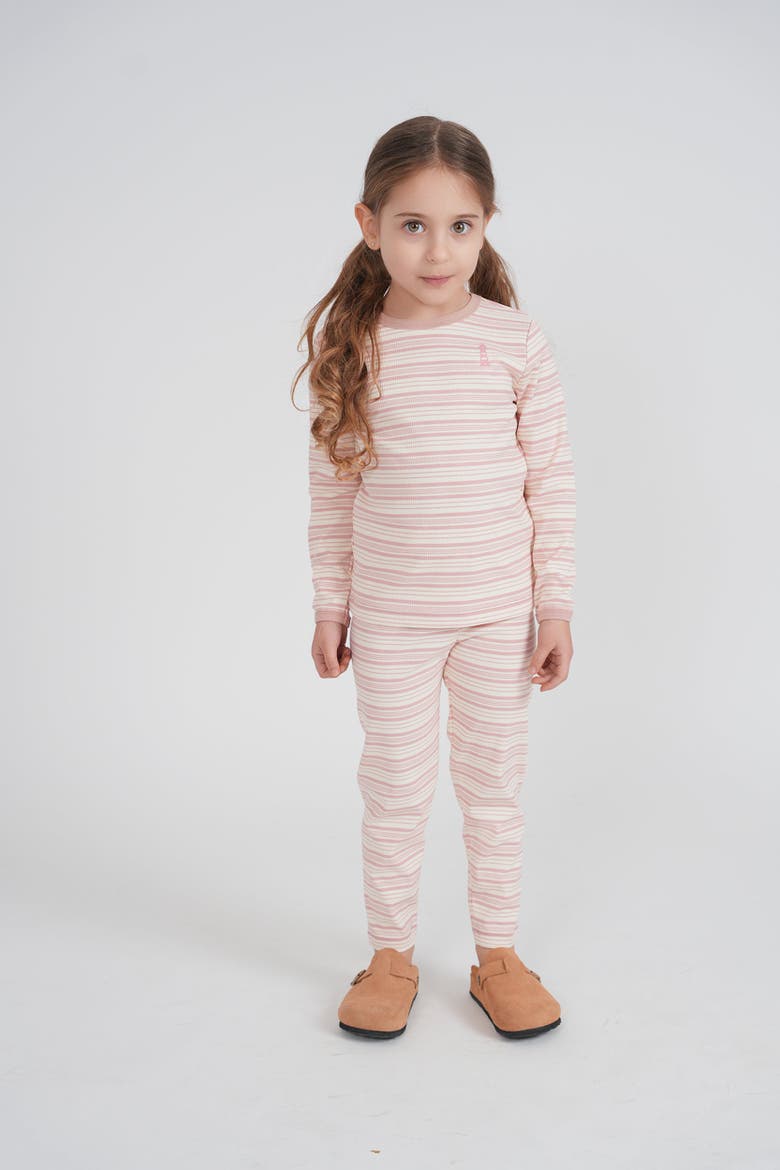 Girl Lighthouse Striped Long Sleeve Top and Elastic Waist Pants Set, Alternate, color, Pink