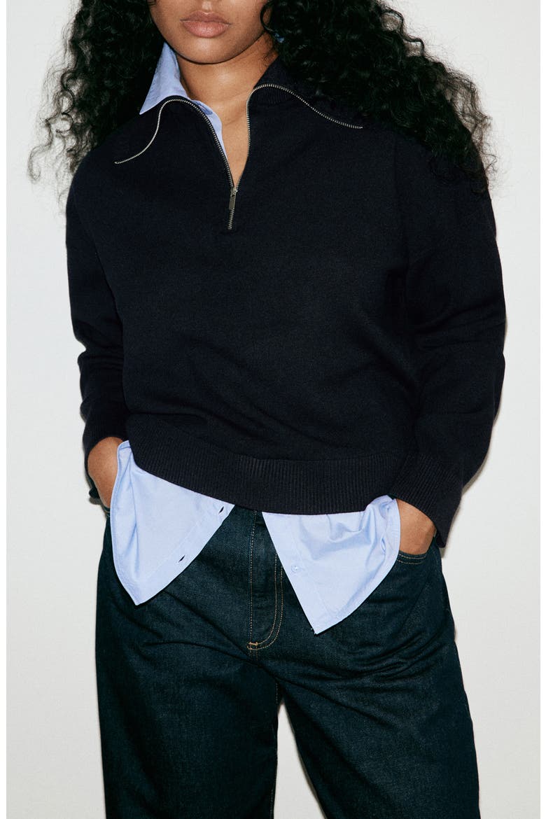 Layered Knit Sweater with Shirt, Main, color, DARK NAVY