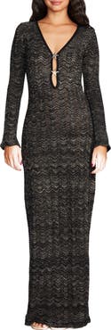 Capittana Ella Star Metallic Long Sleeve Cover-Up Maxi Dress