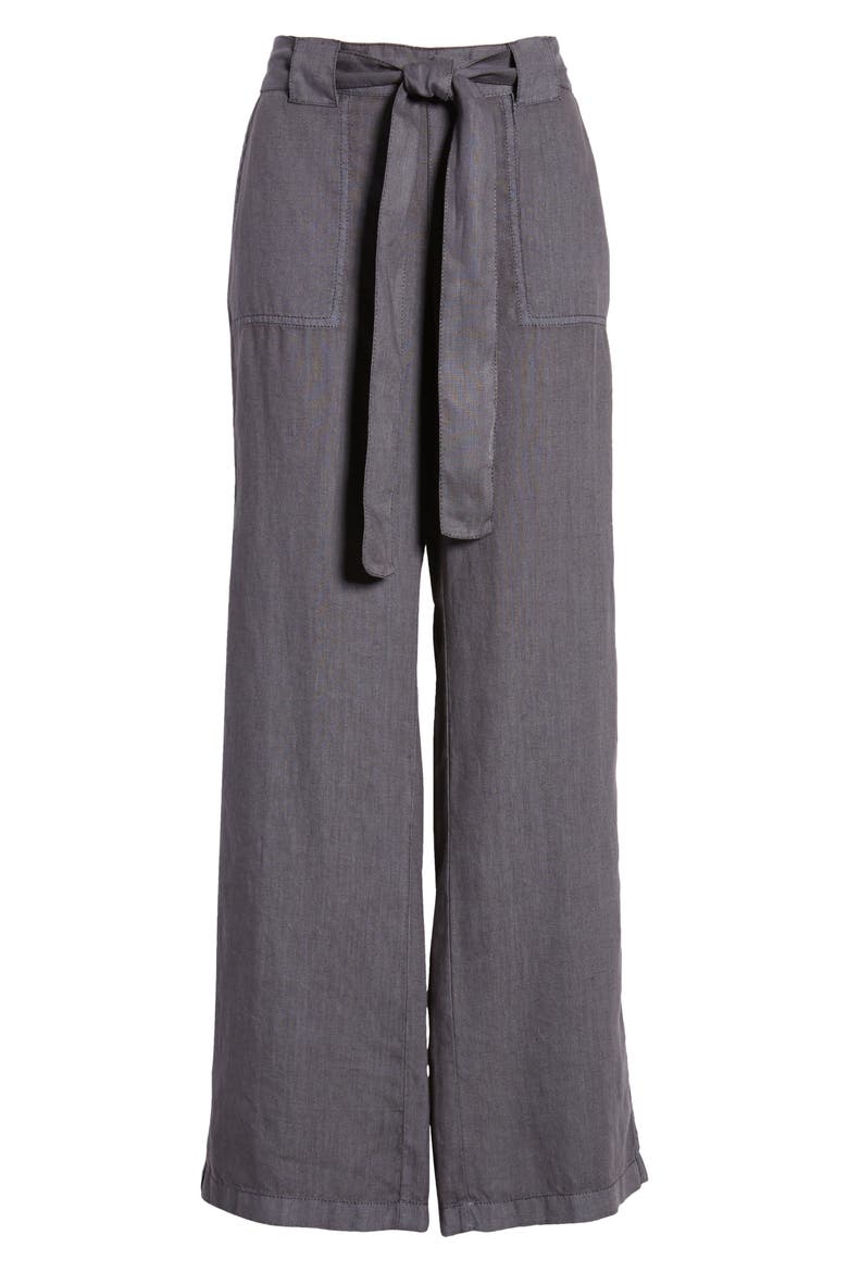 New Belted Linen Pants, Alternate, color, GREY EBONY