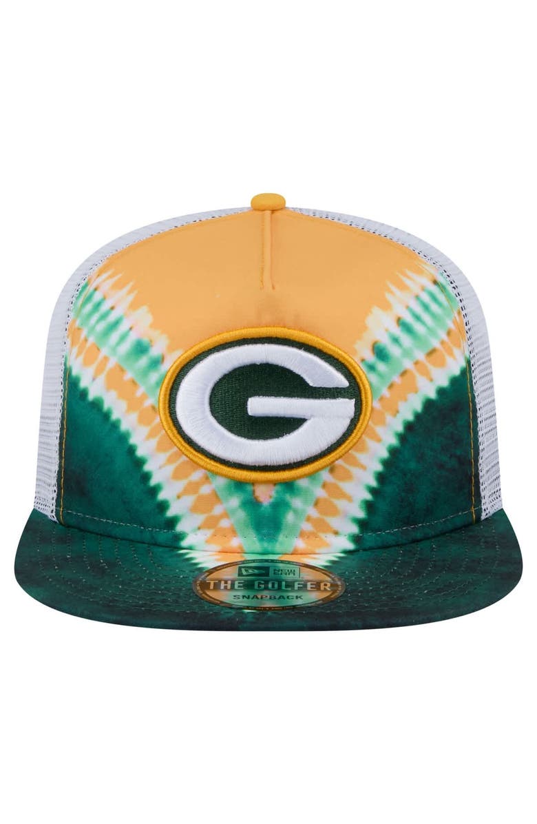New Era Men's New Era Gold/Green Green Bay Packers Throwback Dye Golfer Snapback Hat, Alternate, color, 