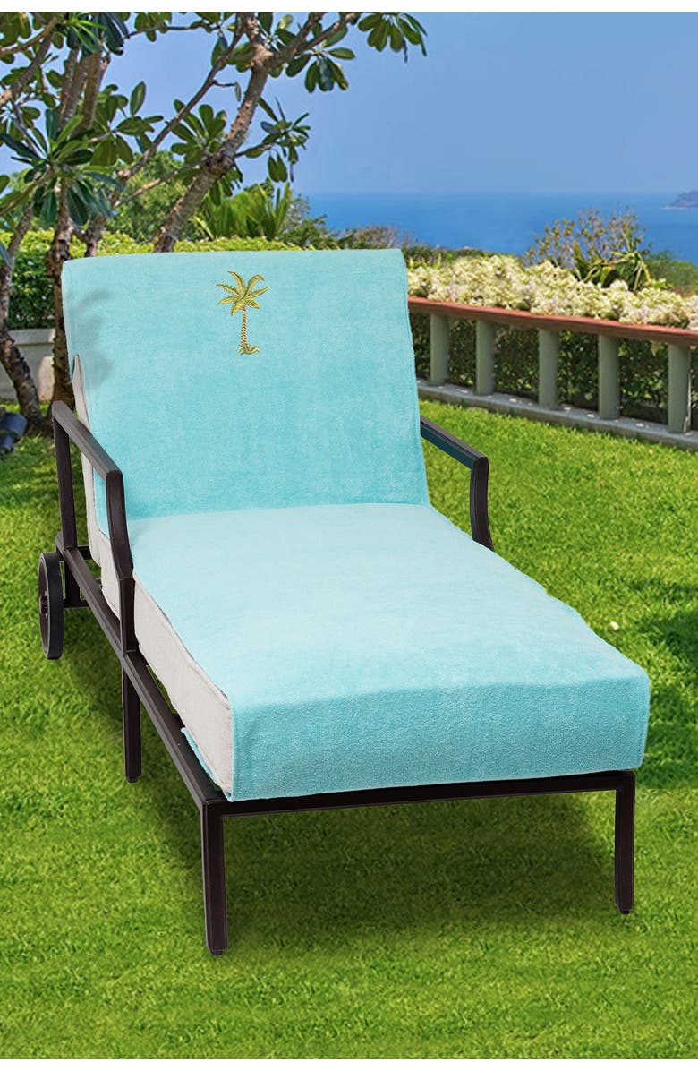 Linum Home Textiles 100% Turkish Cotton Palm Tree Embroidered Standard Size Chaise Lounge Cover - Aqua, Alternate, color, Aqua