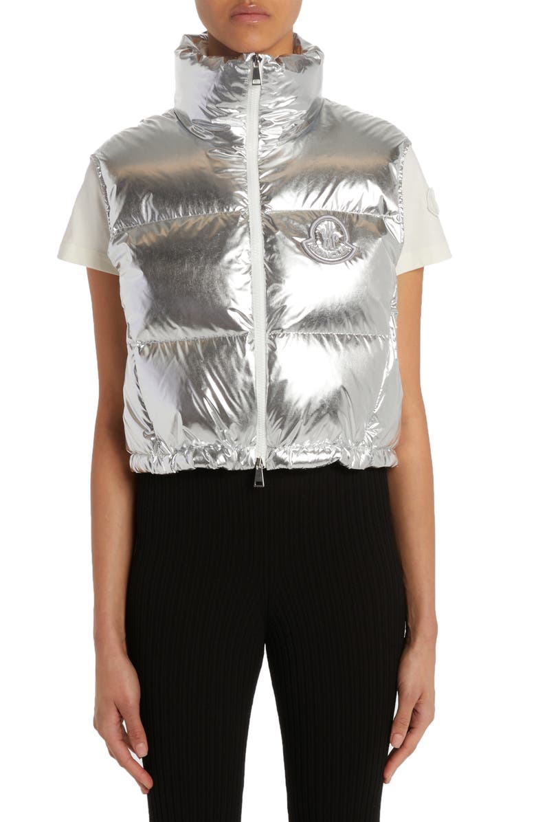 Moncler Blavet Metallic Crop Down Vest, Main, color,