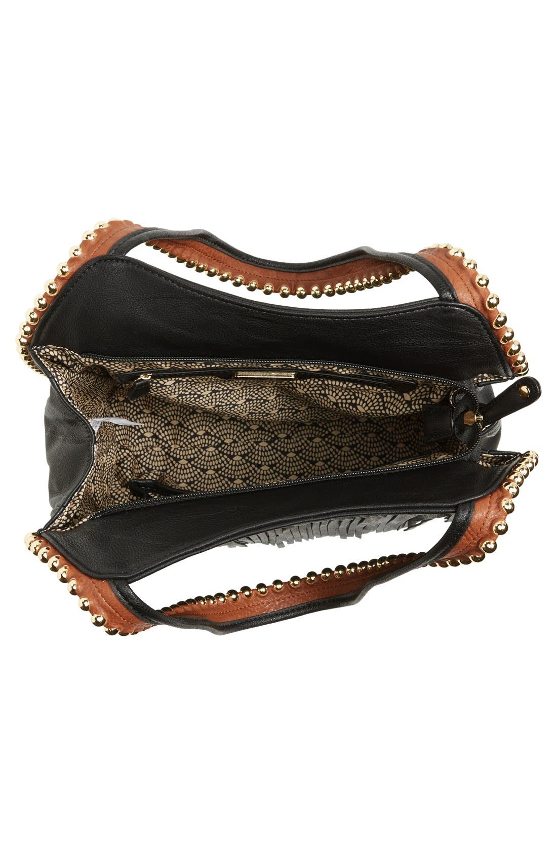 Fringe Faux Leather Hobo, Alternate, color, BLACK