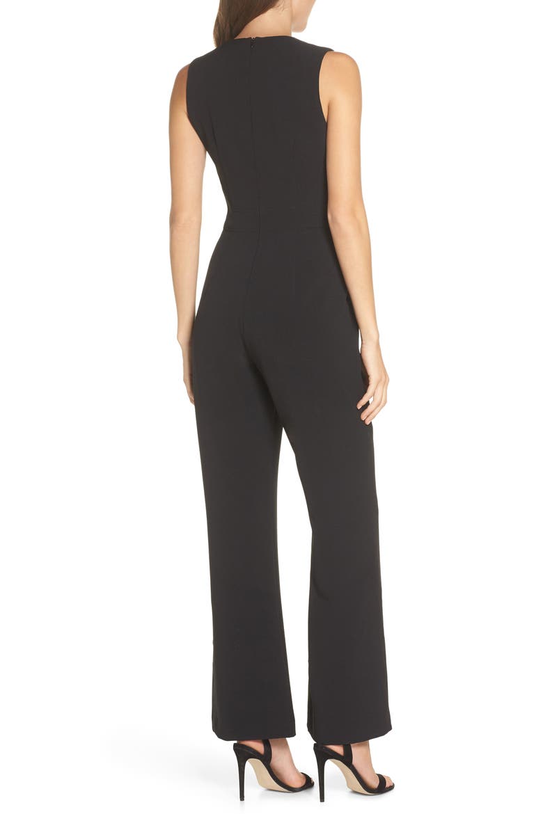Tie Waist Crepe Jumpsuit, Alternate, color, BLACK