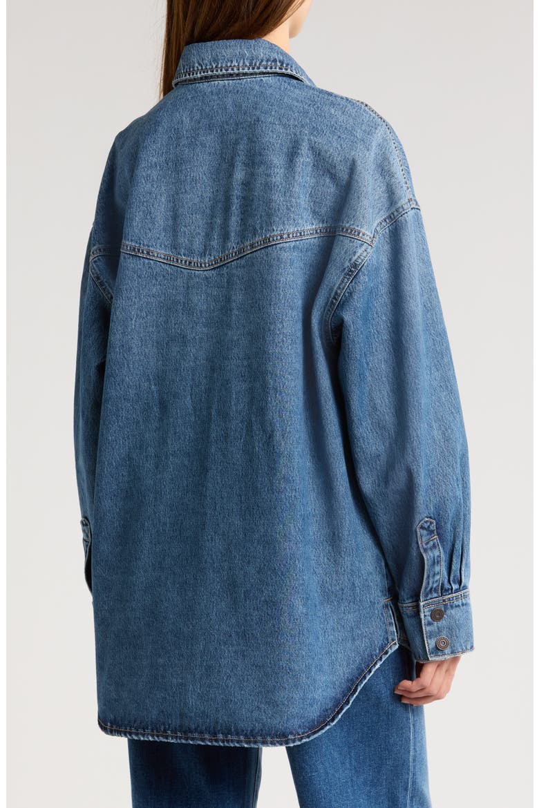 Oversize Western Denim Button-Up Shirt, Alternate, color, MEDIUM WASH