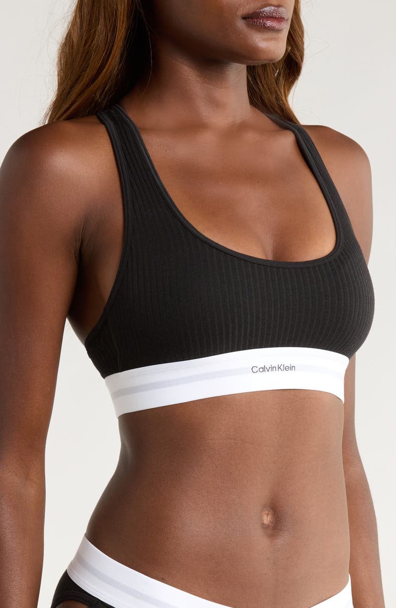 Calvin Klein Lightly Lined Rib Logo Bralette, Alternate, color, Black