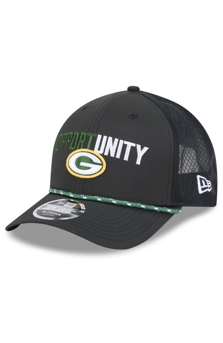 New Era Men's New Era Black Green Bay Packers 2025 Inspire Change 9FORTY M-Crown Adjustable Hat, Alternate, color, Black