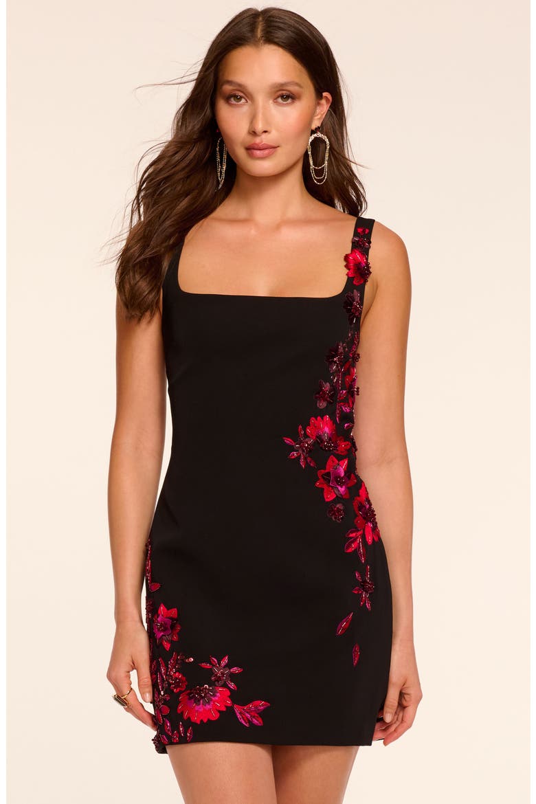 Tina Floral Embellished Cocktail Minidress, Alternate, color, BLACK GARDEN