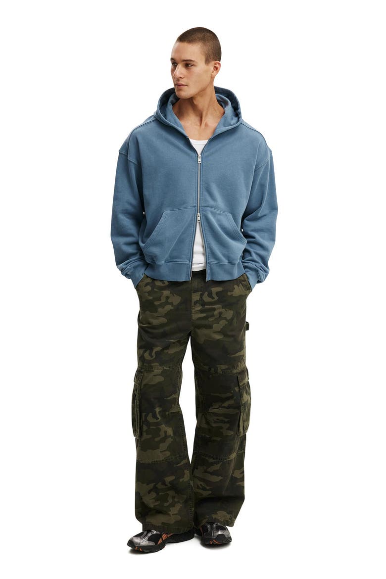 Men's Cropped Zip Up Hoodie, Alternate, color, Comet Blue Wash