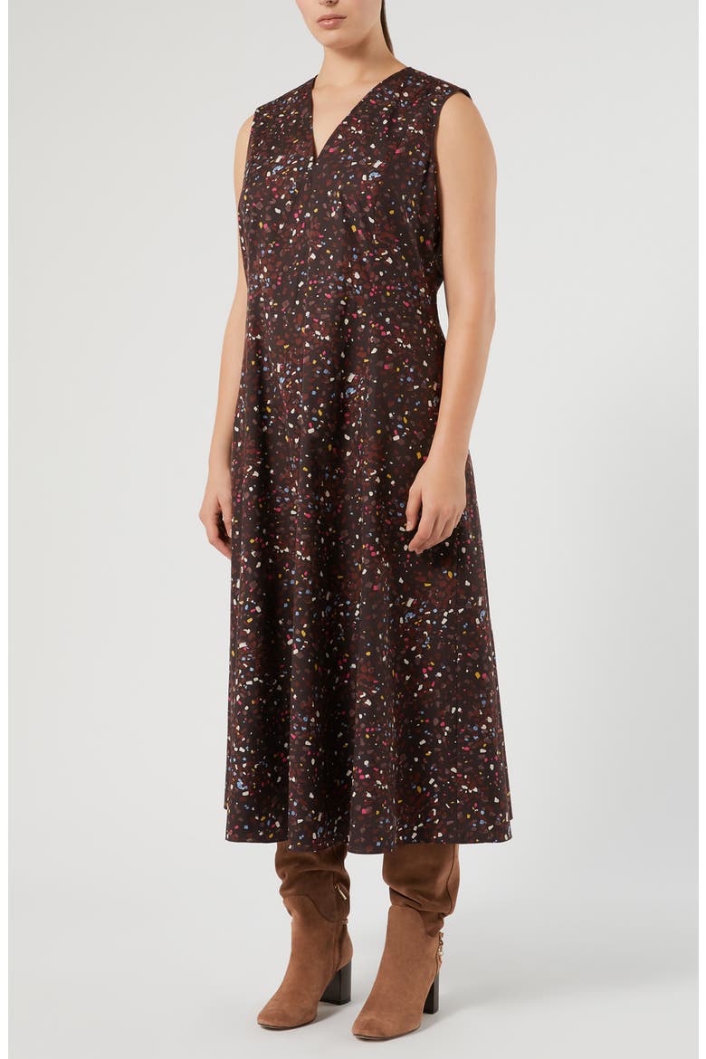 Print Cotton Sleeveless Dress, Main, color, BROWN