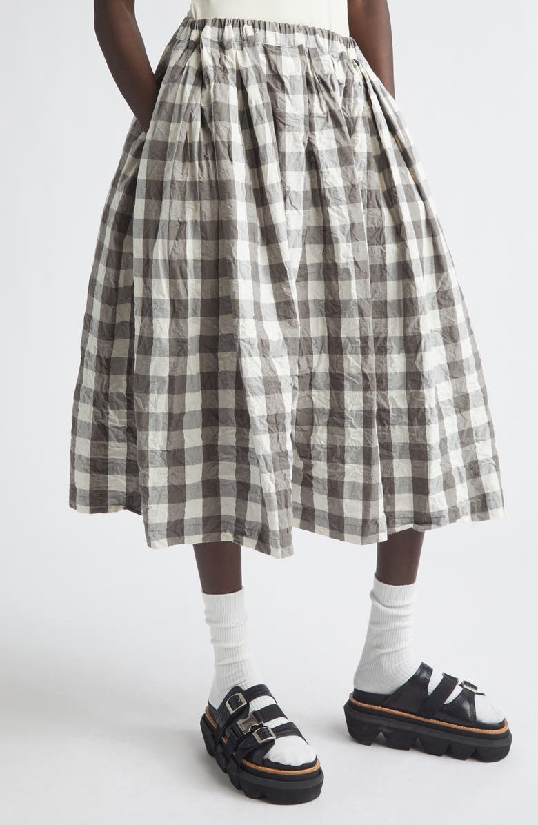 Tao Comme des Garçons Gingham Crinkled Cotton & Linen Midi Skirt, Alternate, color, 