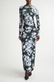 Stella McCartney Bunch of Roses Long Sleeve Mesh Maxi Dress