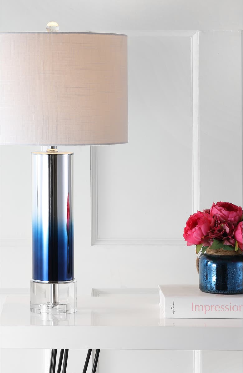 JONATHAN Y Edward 27" Glass /Crystal LED Table Lamp, Alternate, color, Blue