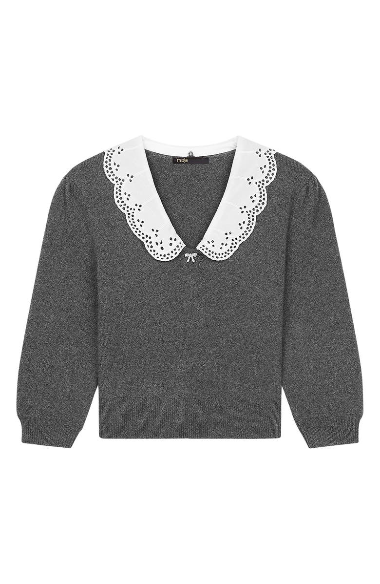maje Lace Collar Sweater, Alternate, color, Grey