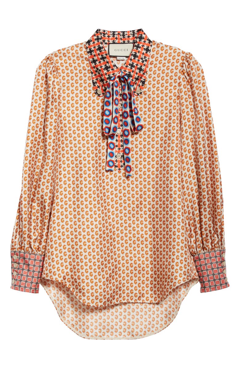 Gucci Romain GG Mixed Print Silk Twill Blouse, Main, color,
