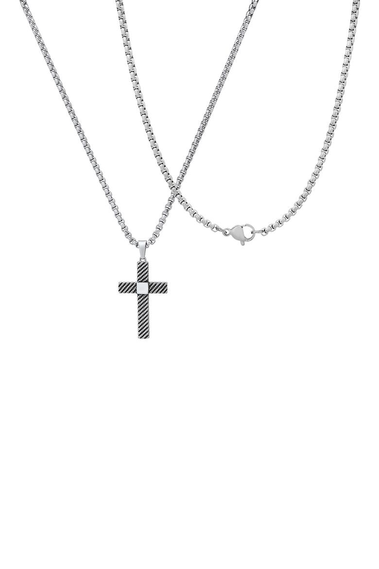 Men's Stainless Steel Textured Cross Pendant Necklace, Alternate, color, SILVER